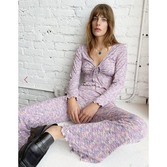 Lisa Says Gah Pants - LISA SAYS GAH Josie Pant Ribbed Split Lettuce Hem Spacedye in Berry - Size M